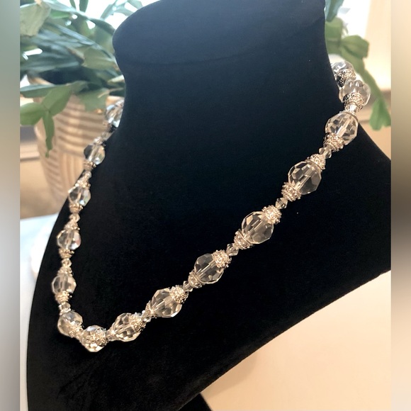 Faceted Clear Bead Necklace w/ Silver Tone Spacers - Picture 4 of 10